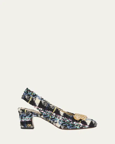 Valentino Adamantine Shiny Tweed Slingback Pumps