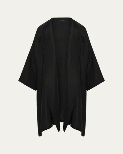 Eskandar Silk Plisse Wide A-line Jacket Coat (long Plus Length)