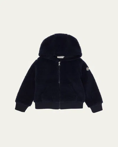 Moncler Boy's Teddy Fleece Zip-front Sweatshirt In Black
