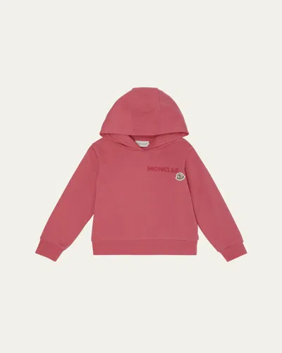 Moncler Girl's Embroidered Logo Appliqué Hoodie In Pink