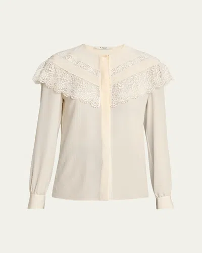 Chloé Lace Ruffle Silk Blouse