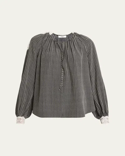 Chloé Micro Check Silk Long-sleeve Blouse