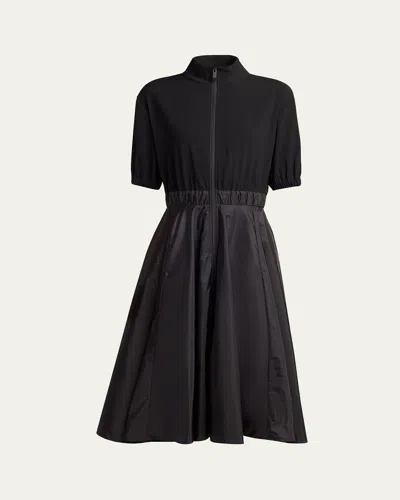 Moncler Robe Midi En Satin In Black