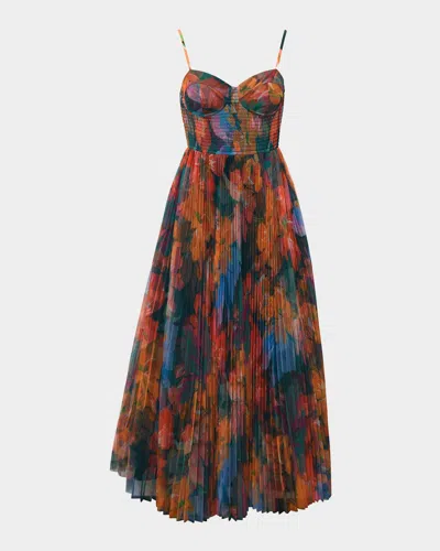 Hutch Brianna Pleated Floral-print Bustier Gown In Multi