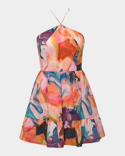 Hutch Mansi Flounce Floral-print Halter Mini Dress