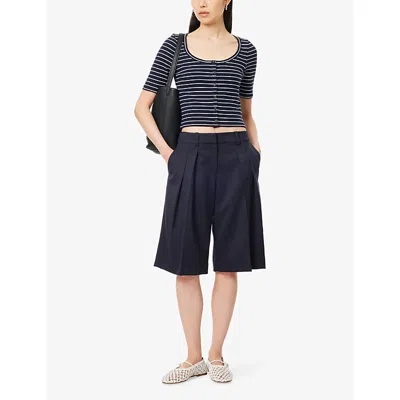 Paige Evette Stripe Short Sleeve Fitted Cardigan In Multi