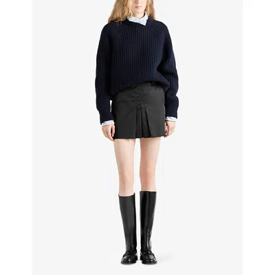 Prada Womens Black Re-nylon Pleated Logo-plaque Woven Mini Skirt In Black