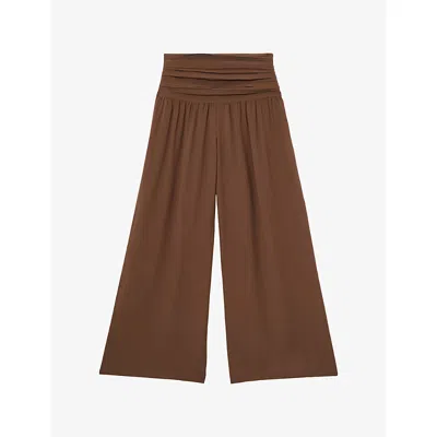 Reiss Womens Brown Lola Relaxed-fit Wide-leg Woven Trousers In Brown