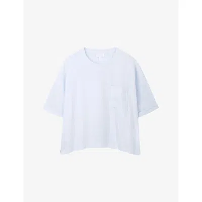 The White Company S Linen Blue Contrast-back Oversized-fit Linen T-shirt