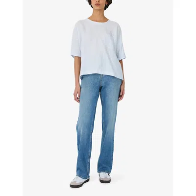 The White Company S Linen Blue Contrast-back Oversized-fit Linen T-shirt