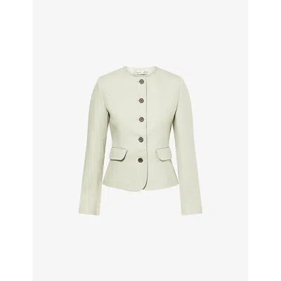 Sandy Liang Womens Sage Agnes Round-neck Fitted Woven Jacket In Neutral