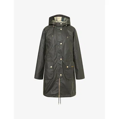 Barbour Womens Fern/ancient Tartan Marcy Hooded Waxed-cotton Parka