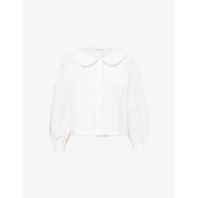 Sandy Liang Womens White Crayon Broderie-anglaise-trim Cotton Shirt In White