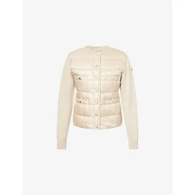 Moncler Womens Light Beige Contrast-shell Padded Wool Cardigan