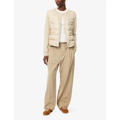 Moncler Womens Light Beige Contrast-shell Padded Wool Cardigan