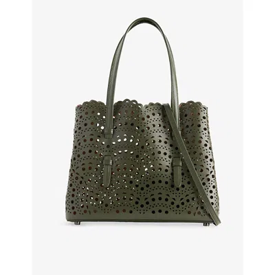 Alaïa Womens Olive Mina 25 Cut-out Pattern Leather Tote Bag