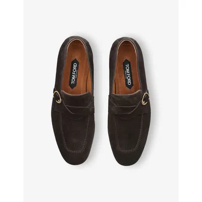 Tom Ford Suede Side Buckle Loafers In Brown