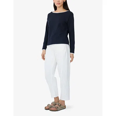 The White Company S Navy Double-layer Relaxed-fit Cotton Top In Blue