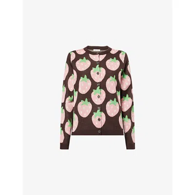 Sandy Liang Womens Multi Eddie Strawberry Merino-wool Knitted Cardigan