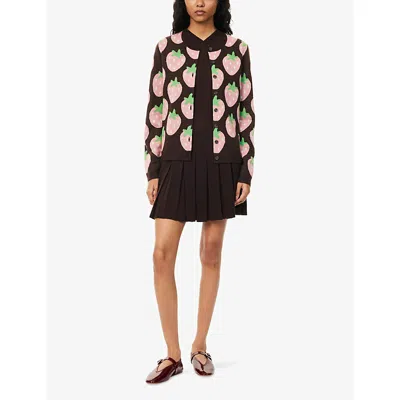 Sandy Liang Womens Multi Eddie Strawberry Merino-wool Knitted Cardigan