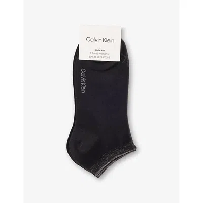 Calvin Klein Womens Black Branded Pack Of Two Woven Ankle Socks Eur 39-42/6-9 Uk