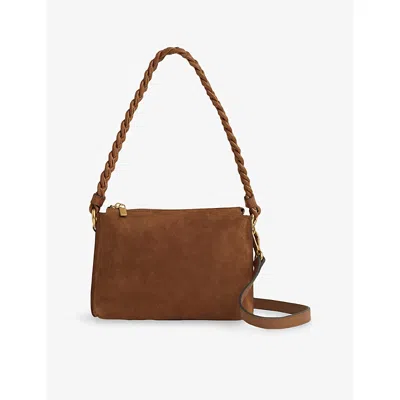 Reiss Womens Tan Paige Braided-strap Suede Shoulder Bag