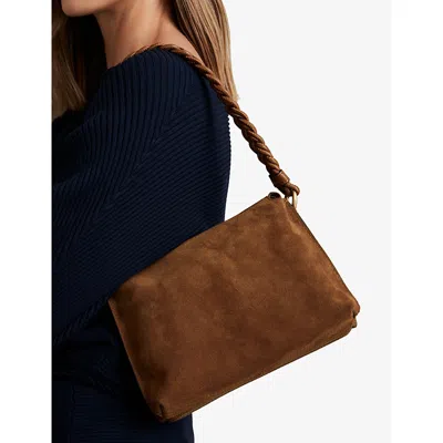 Reiss Womens Tan Paige Braided-strap Suede Shoulder Bag