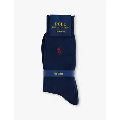 Polo Ralph Lauren Mens Navy Logo-embroidered Stretch-cotton Ankle Socks In Blue