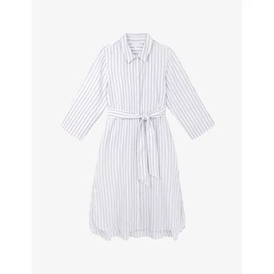 The White Company S Ecru/black Striped Oversized-fit Woven Midi Dress