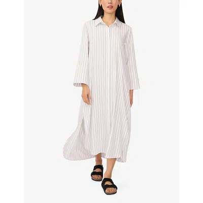 The White Company S Ecru/black Striped Oversized-fit Woven Midi Dress
