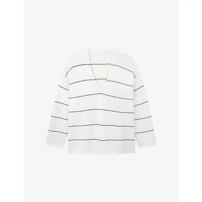 The White Company S Porcelain Striped Oversized-fit Cotton And Wool-blend Jumper