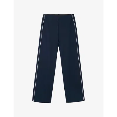The White Company S Navy/white Double Side-stripe Wide-leg Mid-rise Stretch-jersey Trousers
