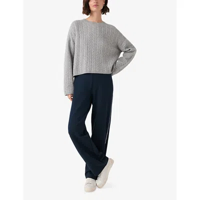 The White Company S Navy/white Double Side-stripe Wide-leg Mid-rise Stretch-jersey Trousers