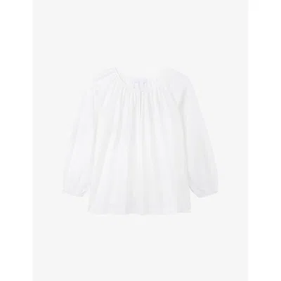 The White Company S Ivory Keyhole-neck Satin-trim Modal And Cotton-blend Blouse