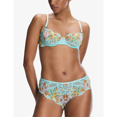 Savage X Fenty X Fenty Womens Splash Me Blue Floral Savage Not Sorry Strappy Cut-out Cheeky Lace Briefs Xs In Green
