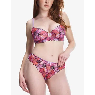 Savage X Fenty X Fenty Womens Purple Oval Mosaic Unlined Floral Lace Demi Bra