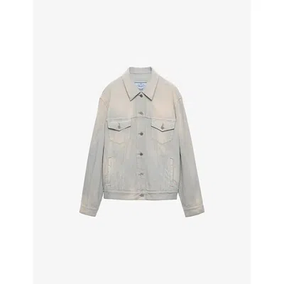 Prada Womens Blue Oversized Blouson Corduroy Jacket In Gray