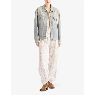 Prada Womens Blue Oversized Blouson Corduroy Jacket In Gray
