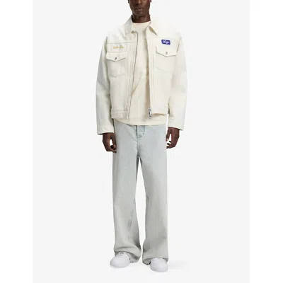 Hugo Boss Mens Open White Motor Club Brand-appliqué Cotton-twill Jacket In White