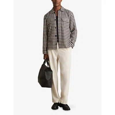 Reiss Mens Navy White Ribona Checked Woven Overshirt In Black