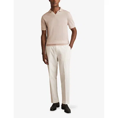 Reiss Mens Beige Duchie Knitted Wool Polo Shirt Xl In Neutral