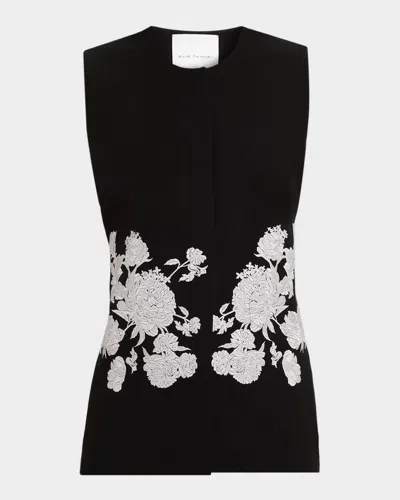 Elie Tahari The Isla Sleeveless Floral-embroidered Jacket In Black
