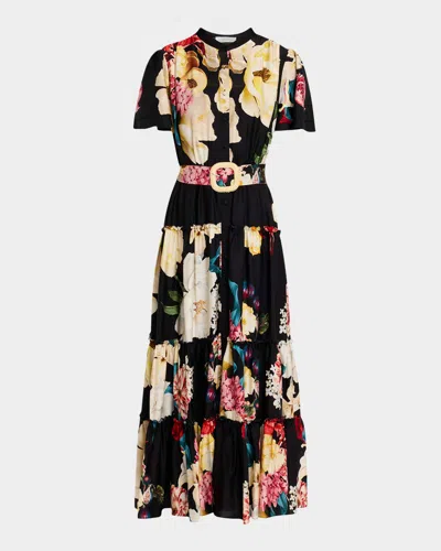 Elie Tahari The Sammie Tiered Floral-print Midi Dress