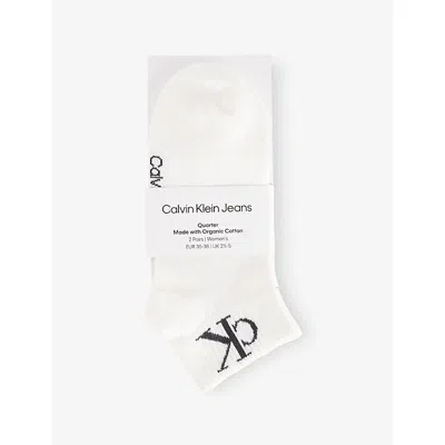 Calvin Klein Womens White Branded Pack Of Two Cotton-blend Ankle Socks Eur 35-38/2-5 Uk