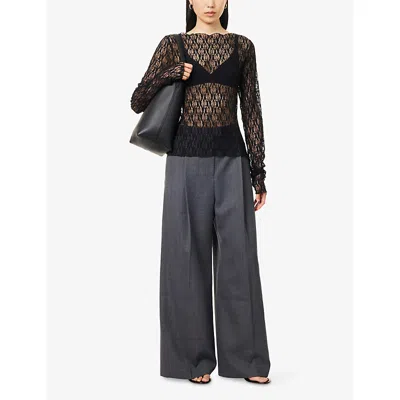 Camilla And Marc Womens Dark Charcoal Seidler Wide-leg Wool-blend Trousers