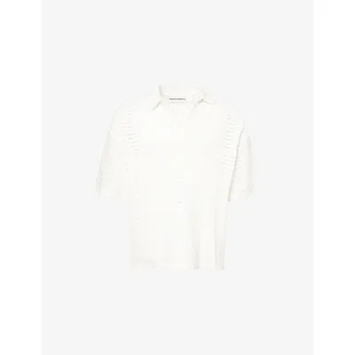 The Couture Club Mens White Crochet Relaxed-fit Knitted Polo Shirt Xl In White