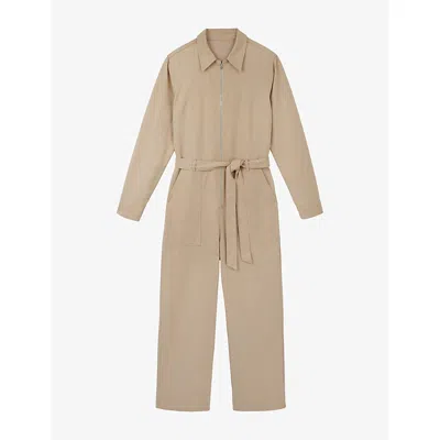 The White Company S Light Tan Zip-front Relaxed-fit Lyocell And Cotton-blend Jumpsuit