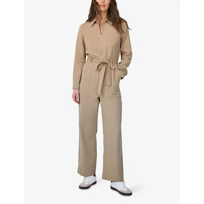 The White Company S Light Tan Zip-front Relaxed-fit Lyocell And Cotton-blend Jumpsuit