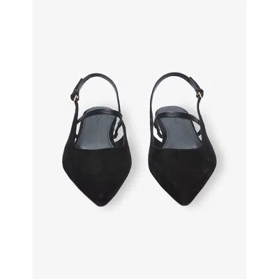 The White Company S Black Pointed-toe Suede Ballet Flats Eur 39 / 6 Uk