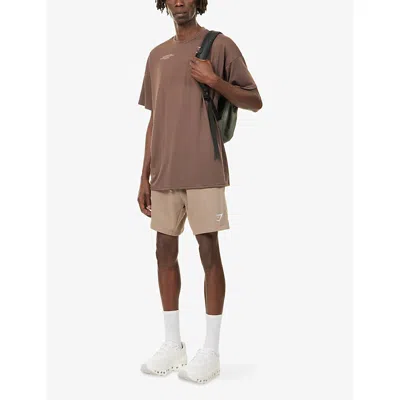 Gymshark Mens Gs Walnut Brown Conditioning Club Oversized Text-print Woven T-shirt Xs In Brown